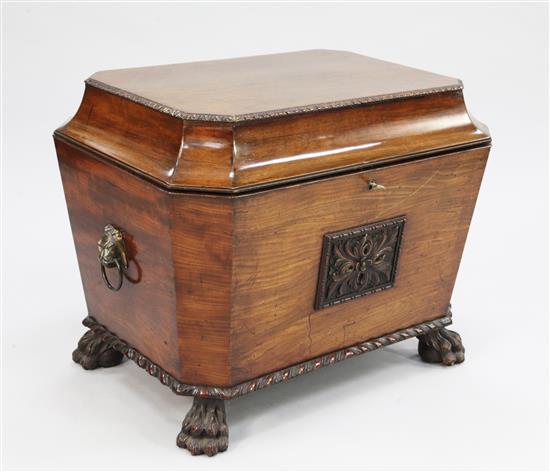 A Regency carved mahogany sarcophagus shape wine cooler, W.2ft 6in.